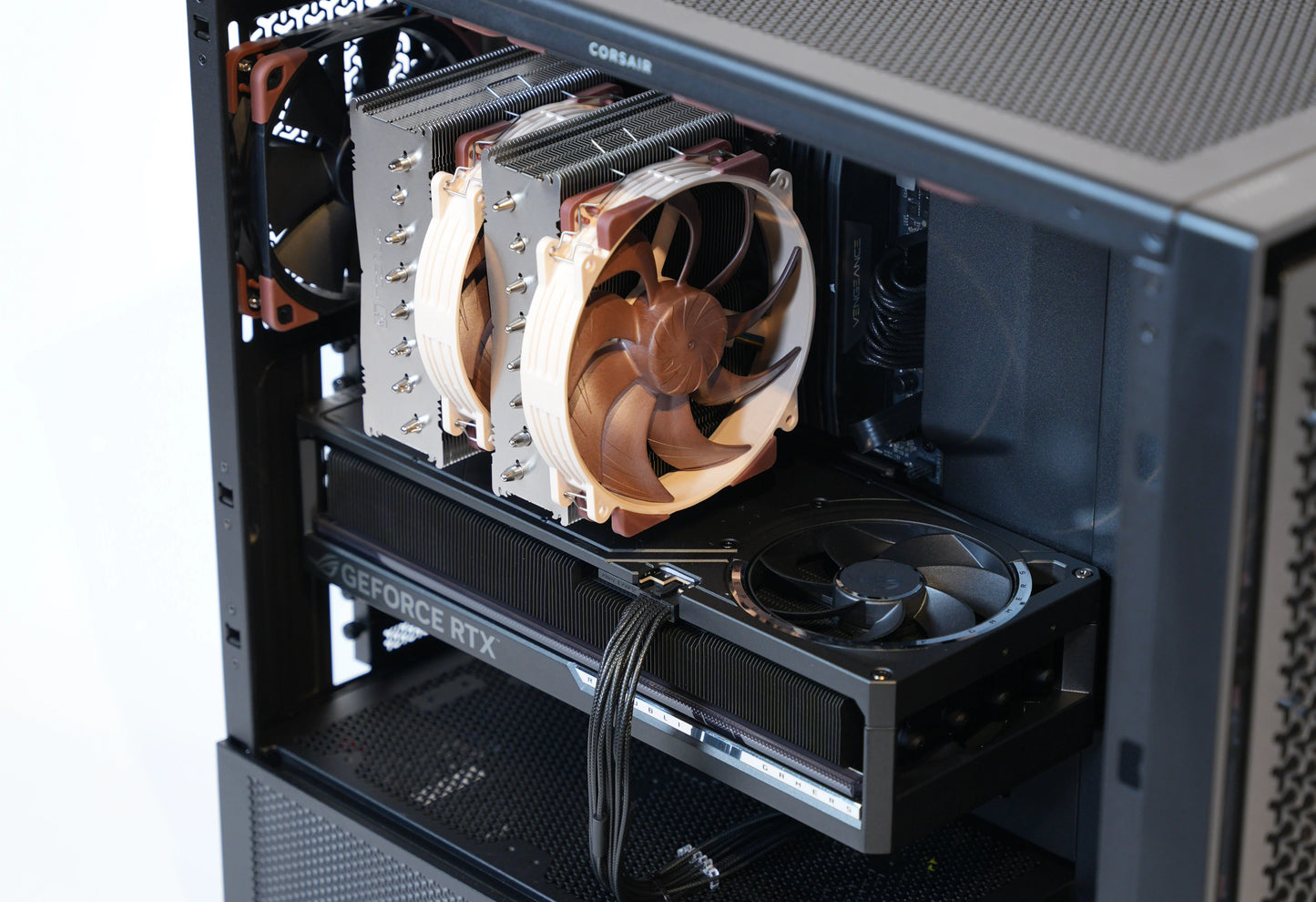 Close-up of a Black Workstation with cooling system and graphics card in Montreal, Canada