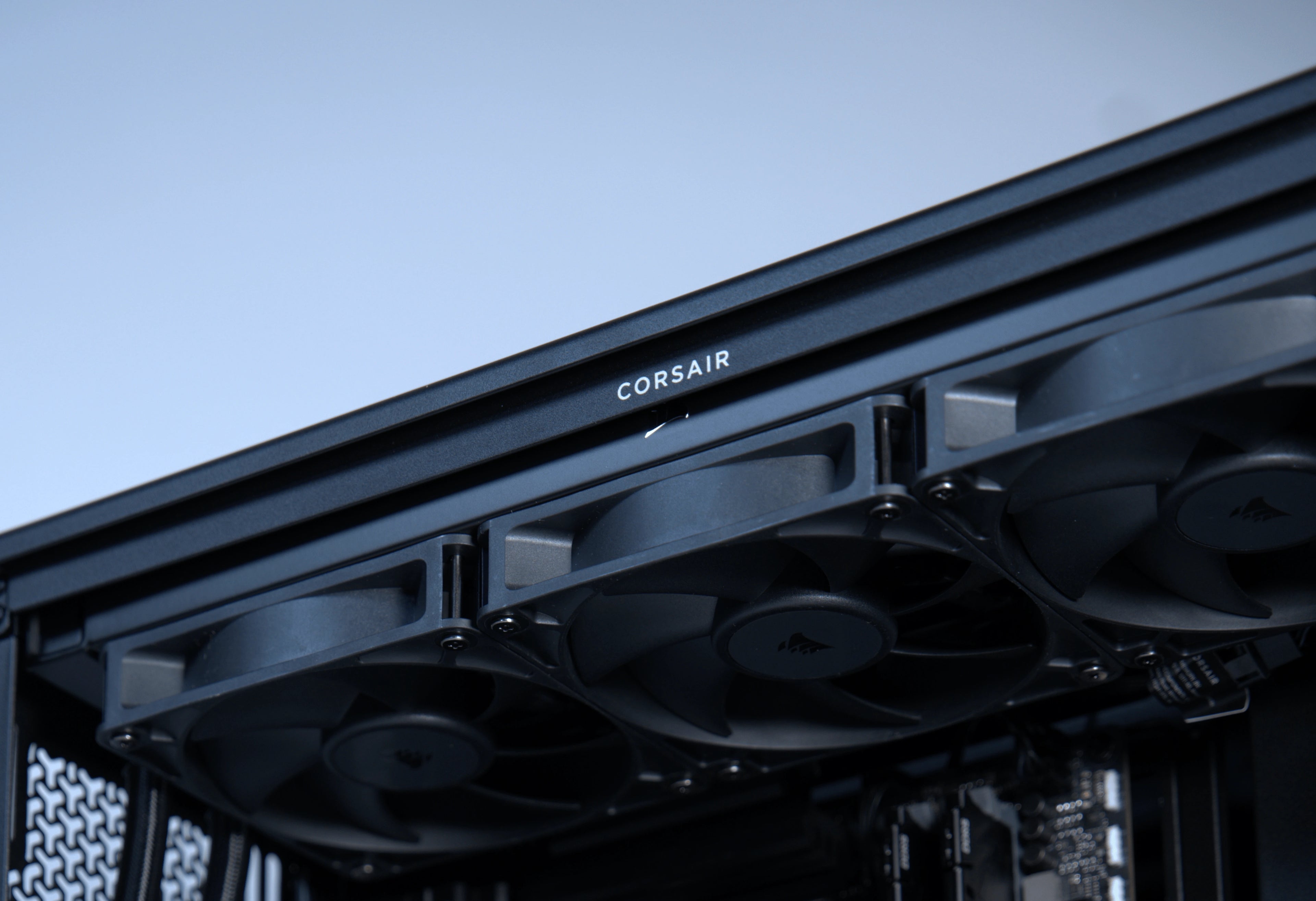 Close Up shot of corsair fans on a blackout PC built in Montreal, Canada